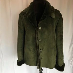 Coaco Green Faux Fur and Suede Coat